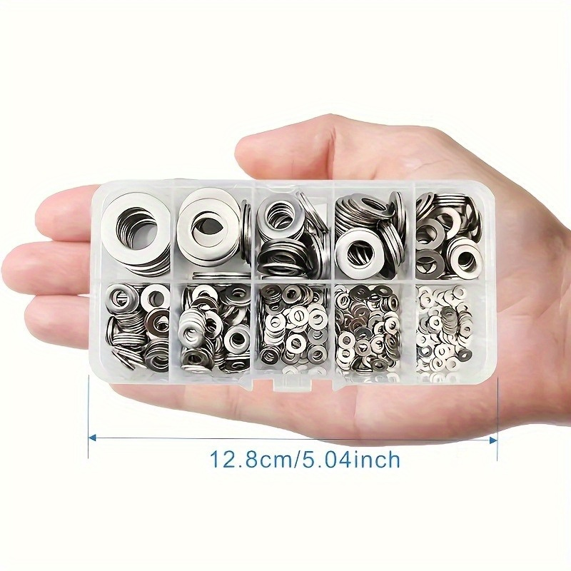 180 bucăți set șaibe plate, 8 dimensiuni m2-m10, potrivite pentru șuruburi/șaibe lustruite și placate Detaliile articolului 2