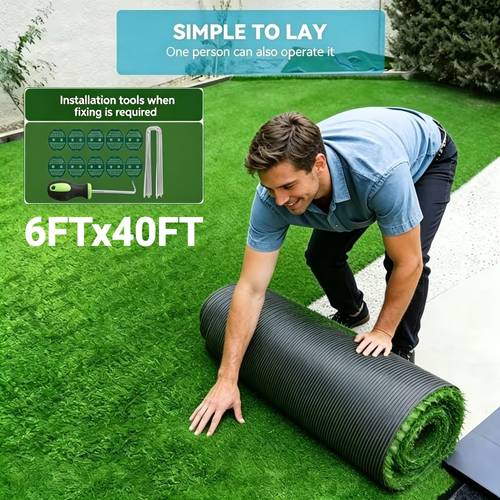 item picture 6ft x 40ft artificial grass 240 sq ft 0 7 inch pile height multi purpose with grass installation tools for garden patio balcony decor indoor and outdoor use