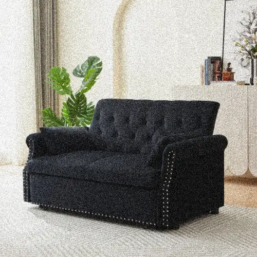 55 modern convertible loveseat sleeper sofa couch with 2 lumbar pillows adjustable pull out bed and removable armrest for nursery living room apartment and home office shiny
