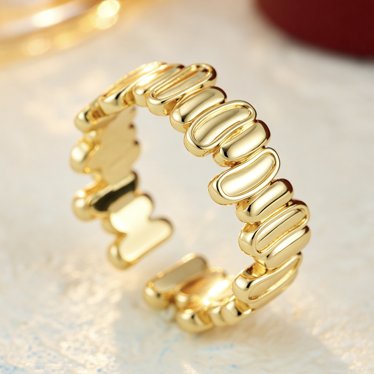 French Style Easy Round Pebble Splicing Open Ring, Daily Gift