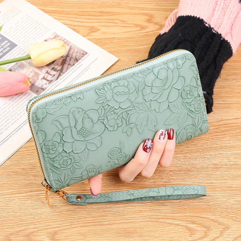TEMU Women's Long Zipper Wallet, Solid Color Three-dimensional Clutch Bag, Large Capacity Wristband Mobile Phone Bag Wallet