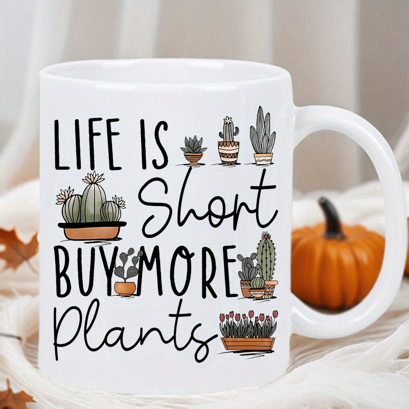 1pc 11oz ceramic coffee   is short   plants design insulated reusable hand wash only ideal gift for birthdays holidays christmas new year valentines   mug with cactus plant illustrations reusable mug   quote mug glossy   mug coffee mug details 0