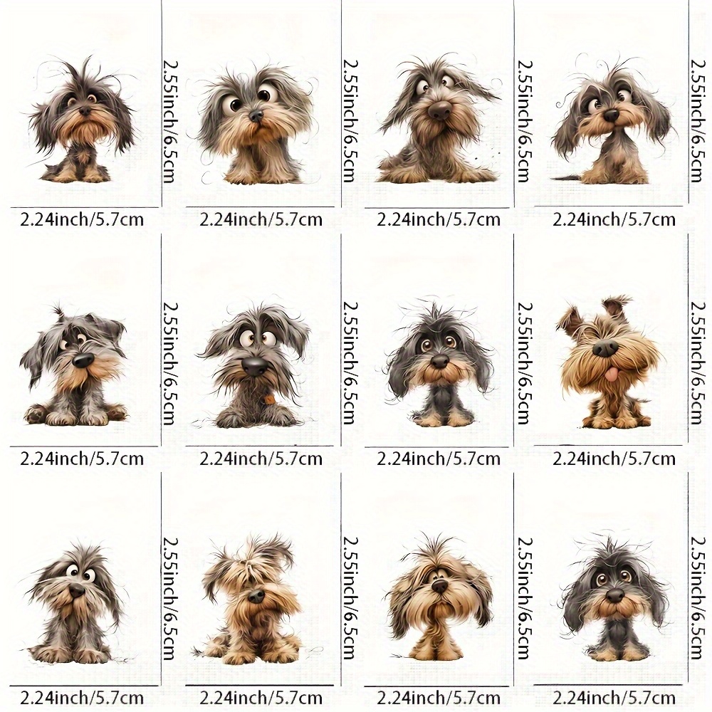 Image of 12pcs Brown Quirky Dog Uv Transfer Stickers- For Diy Crafts, Mugs, Laptops& Water Bottles, Self-adhesive Plastic Decals, Diy Mug Decoration