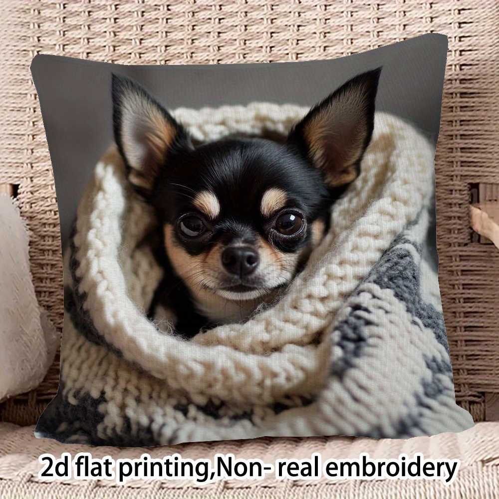 TEMU 1 taie d'oreiller Chihuahua sur tapis - Impression plate 2D, impression simple face ( noyau d'oreiller), 17,72 X 17,72 pouces (45 X ), tissu à
