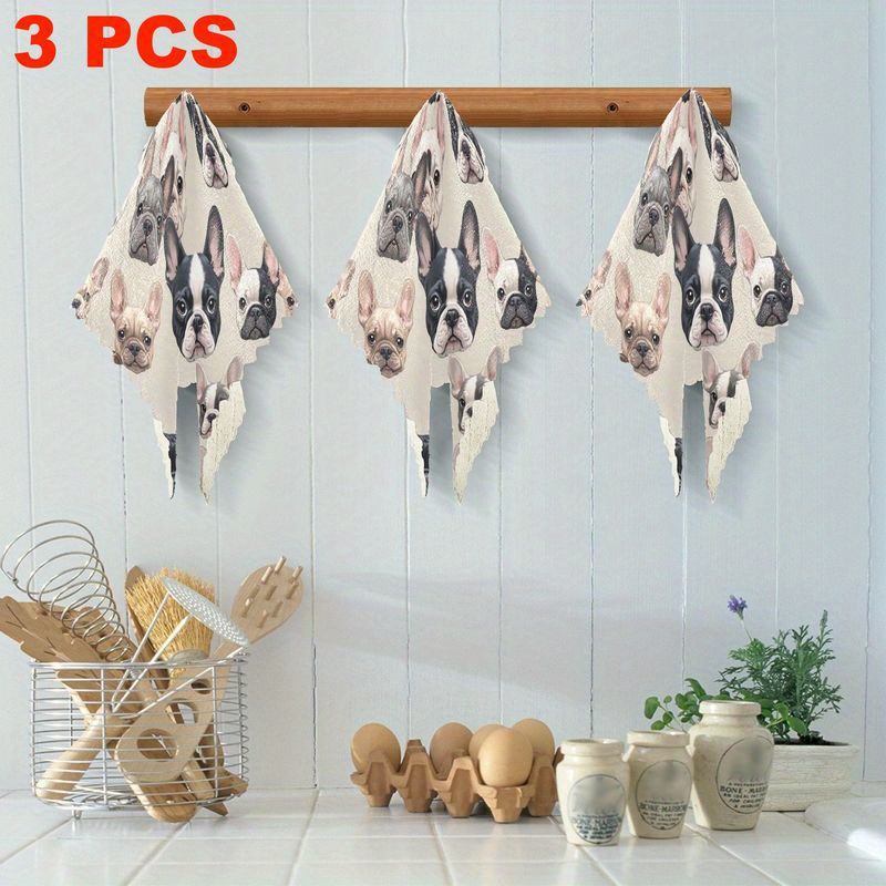 TEMU Lot de 3/6 chiffons de vaisselle de cuisine, chiffons de nettoyage réutilisables à motif de chien de dessin , tampons à récurer en microfibre,
