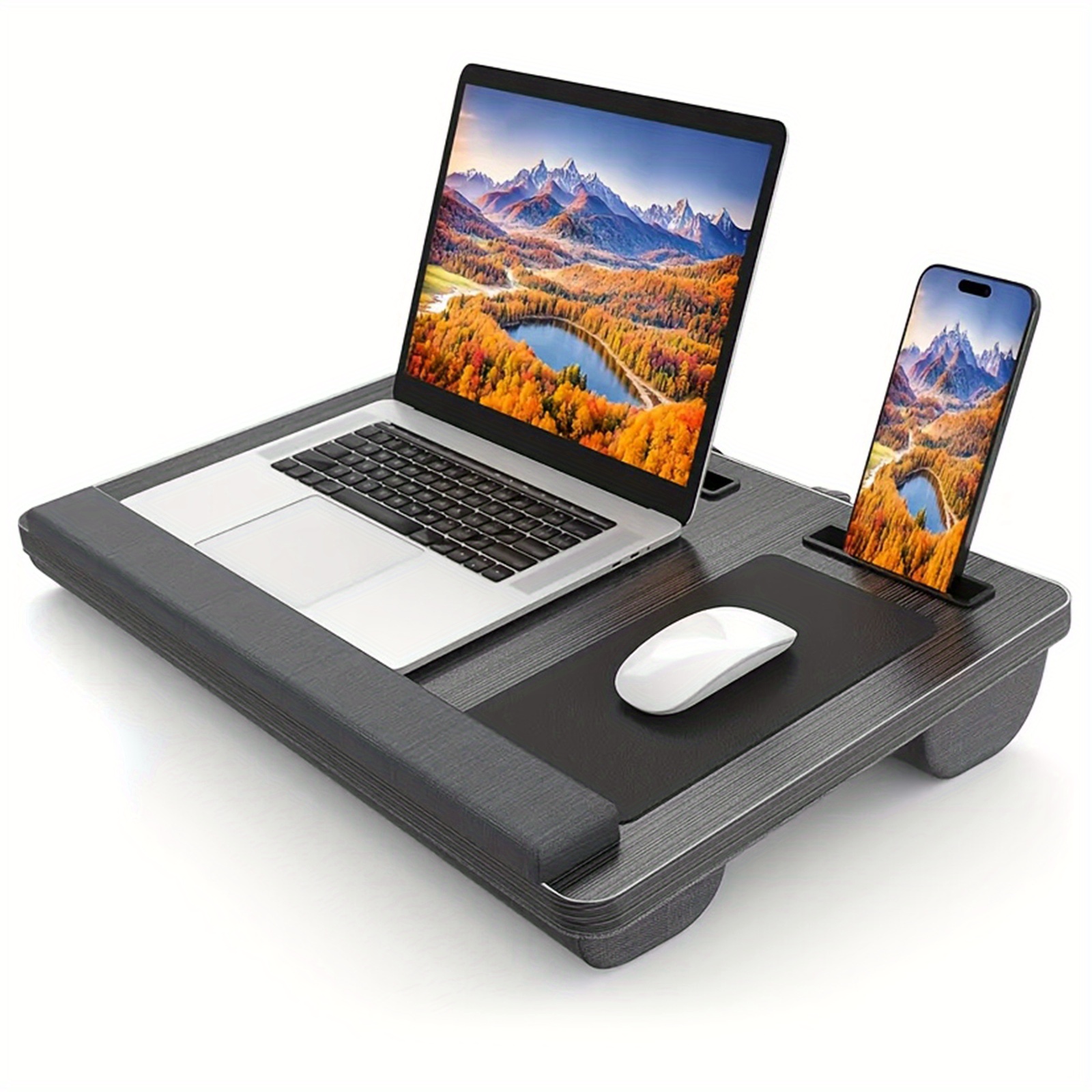TEMU Large Portable Laptop Desk - Accommodates Laptops Up To 21 Inches, Features A Wrist Rest, Mouse Pad, Slots For Tablets And Phones, An Ergonomic