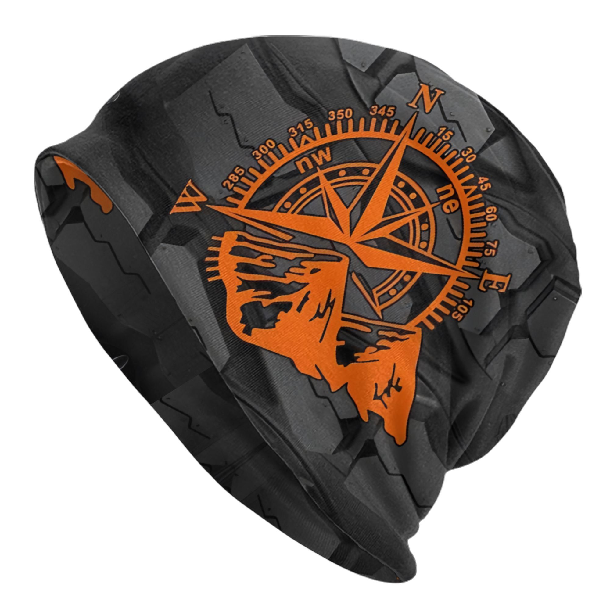 TEMU Unisex Mud Terrain Footprint & Compass Skull Beanie Hat - Gothic Outdoor/themed Events Cap, Hip-hop Accessory For, Costume Parties & Weather