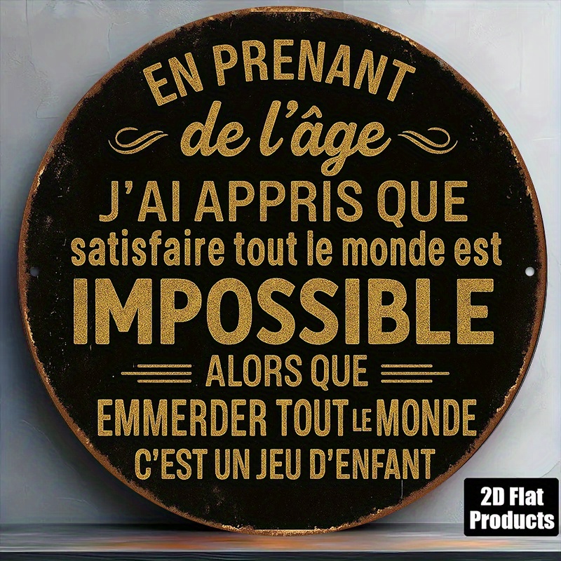 TEMU Plat 2D, Plan 2D, Plan en Bois 2D, Plan 2D - Une Plaque Ronde en Bois de Style Français, Plaque Vintage, Imprimée avec "Il est de ," Parfaite