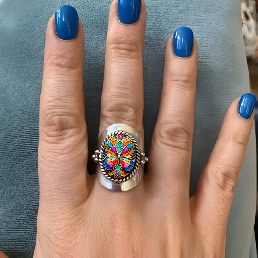 TEMU 1pc Rings, Mandala Rings, Colorful Rings, Oval Rings, Nature-themed Jewelry Additions, Unique Pieces For Christmas, Valentine's Day, Everyday