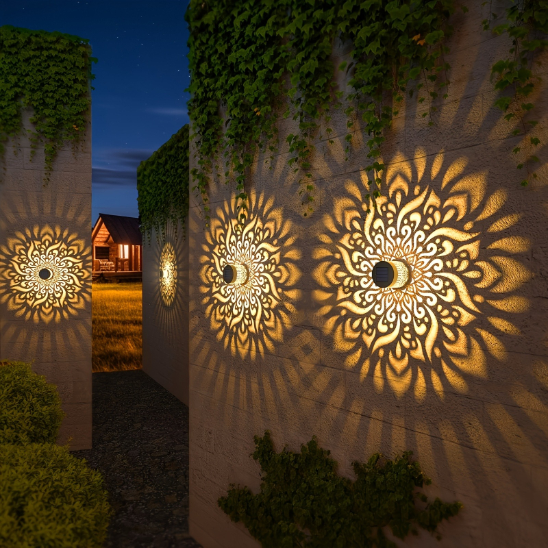 2pcs solar fence lights metal mandala pattern outdoor step wall lights for garden posts patio yard christmas decorations ip65