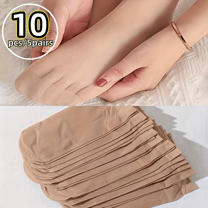 TEMU 10pcs/5 Pairs Women's Velvet Sheer Socks - Breathable Elastic Mid-calf Socks, Cool, Elegant And Fashionable, Sheer Material, Stocking Style,