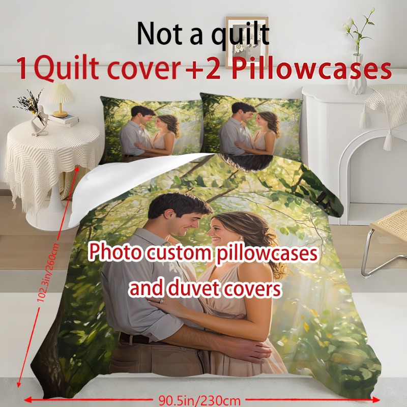 customize your personalized photos 2 3pcs set   couple photo quilt cover pillowcase set for   polyester fabric with zipper closure and single sided printing machine washable bedding set 1x quilt 2x pillows no inserts   bedroom or camping Product details 9