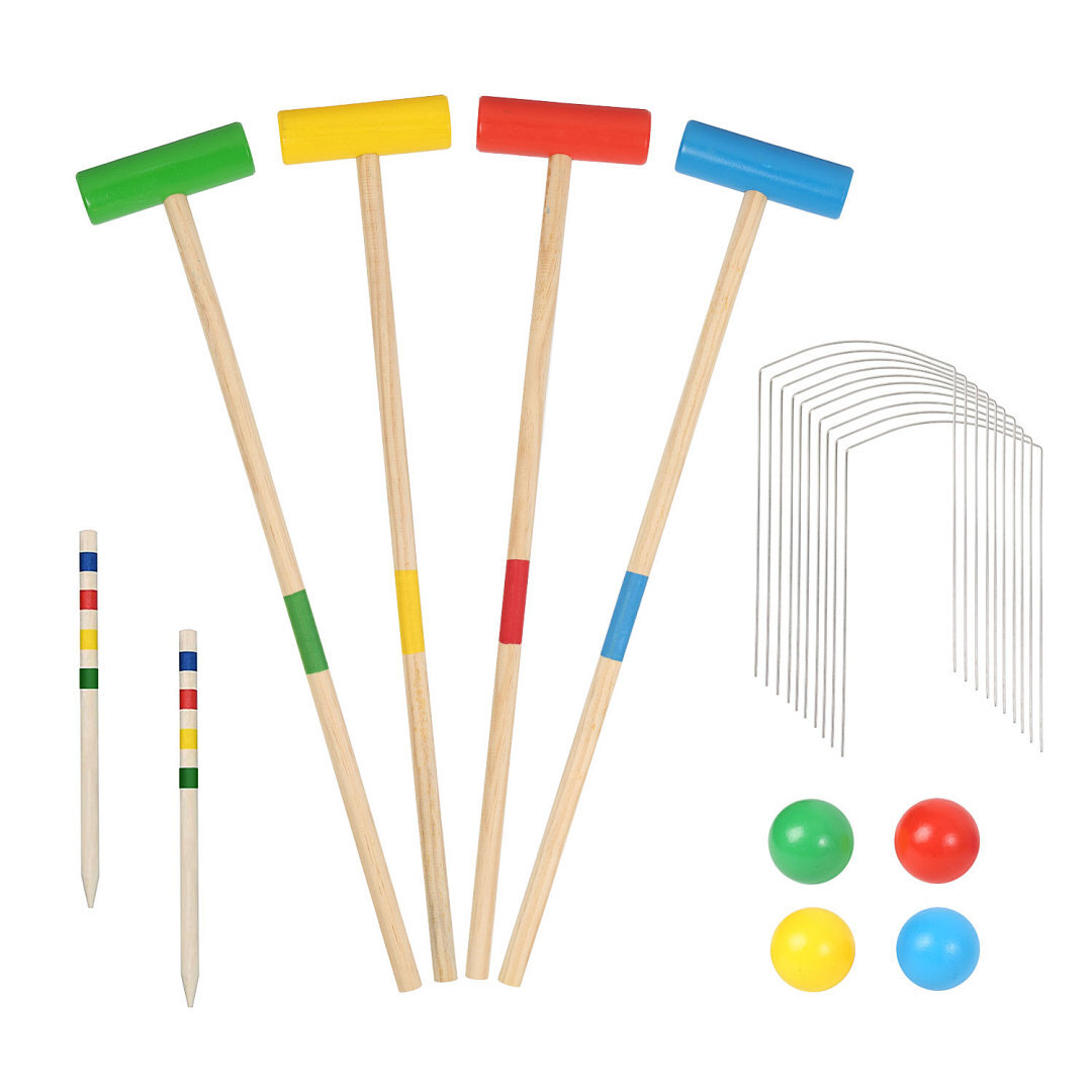 E-shop Krocket-Set Garten für 2-4 Spieler Park, 4 Krocket-Schläger, 10 Tore, 2 Stöcke, 4 Bälle, Komplettset aus Buchenholz für Erwachsene, für draußen,