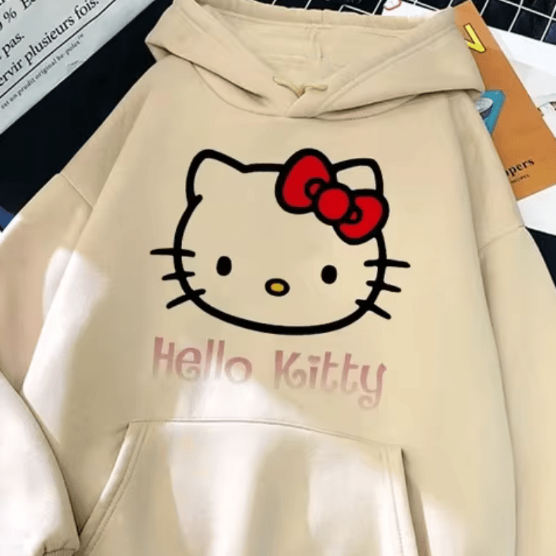 

[polyester Hoodie] Sanrio Hello Kitty Graphic Hoodie For Women - Casual Polyester Sweatshirt With Drawstring & Large Pockets, Machine Washable, All , Hello Kitty Hoodie