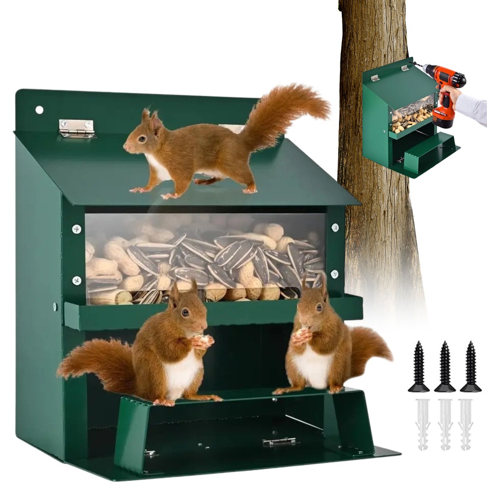 Large Wooden Squirrel Feeder | Sturdy Feeding Station For Birds, Squirrels, With , Nuts, Bird Food, Garden Decoration