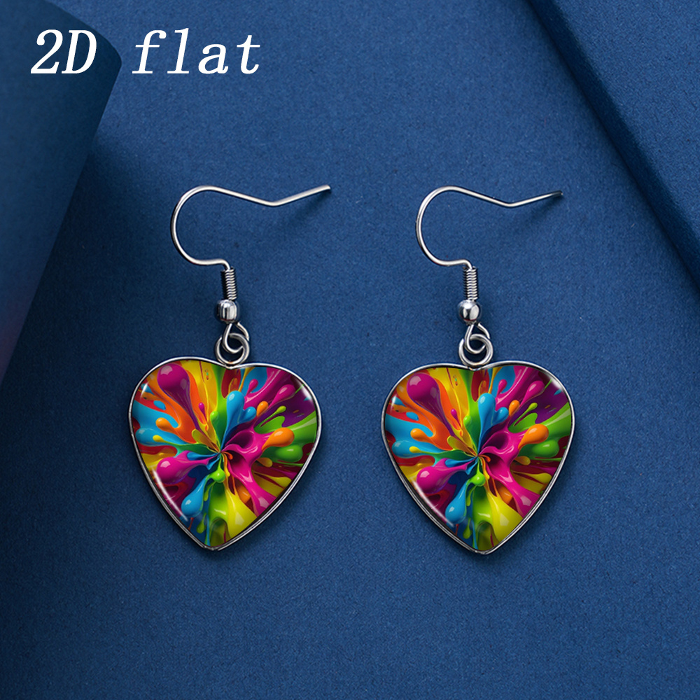 TEMU 1 Pair Of Vibrant Swirl Paint Drop Pattern Time Gem -shaped Earrings, Hypoallergenic Stainless Steel Ear Hooks, 2d Flat, Spring Summer Fashion