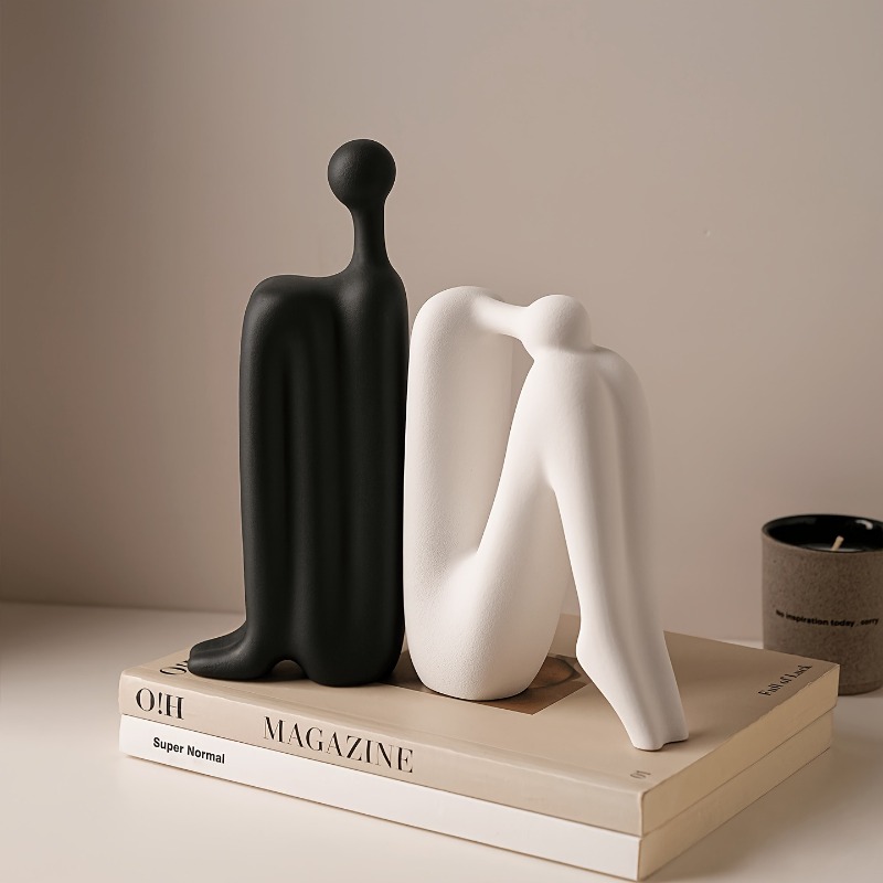 Set of 2 Modern Decorative Bookends, Abstract Human Figure Statues
