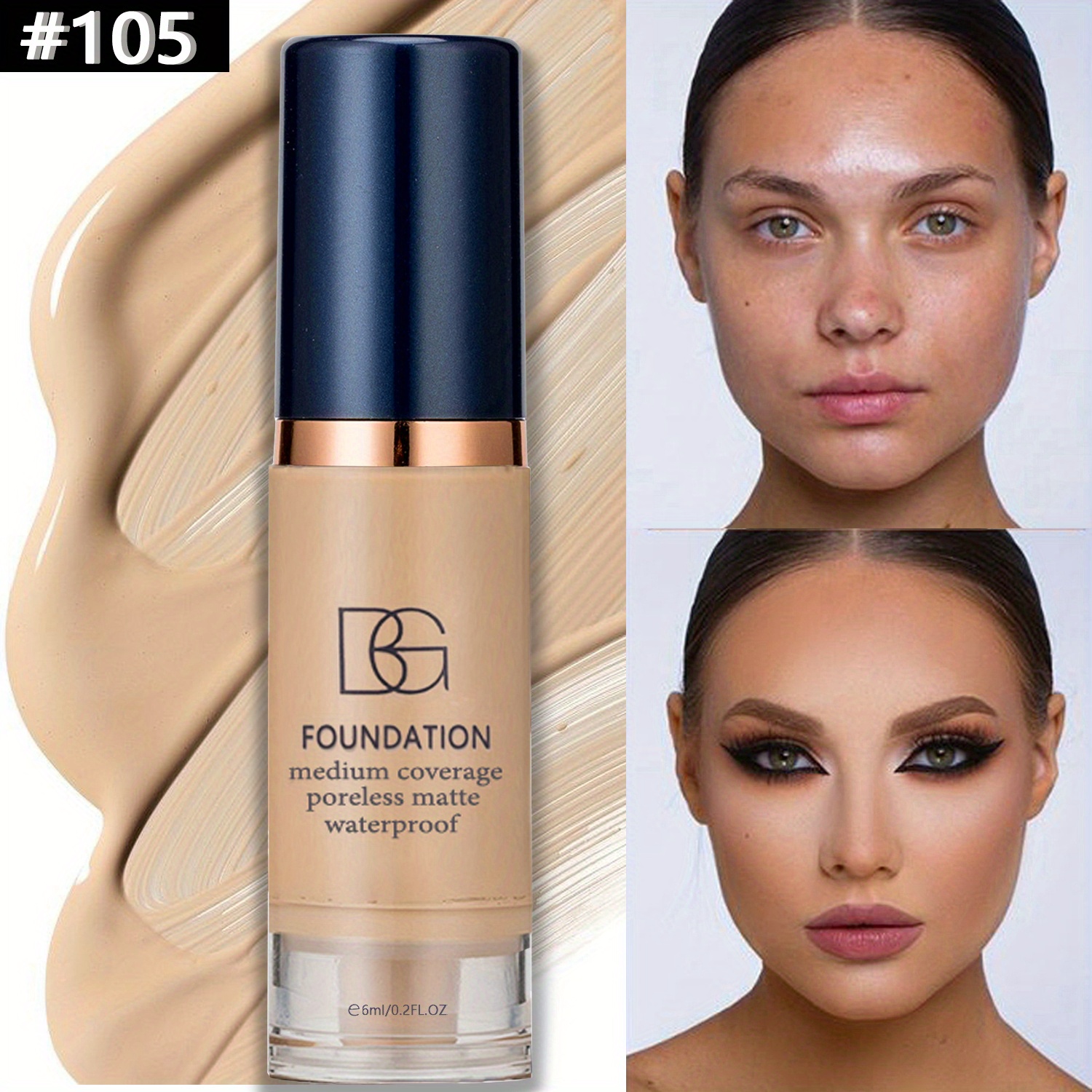 6- Coverage Liquid Foundation, Suitable For Types, Covers Dark Circles, Long-lasting Concealer, Makeup, Waterproof Secret, Light And Compact, Easy To Carry, Suitable For