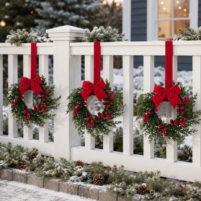 TEMU 3pcs Artificial Christmas Wreaths, 10 Inch Wreaths With Red Berries And Velvet Bows, Decorated On The Front Door Holiday Porch Wall