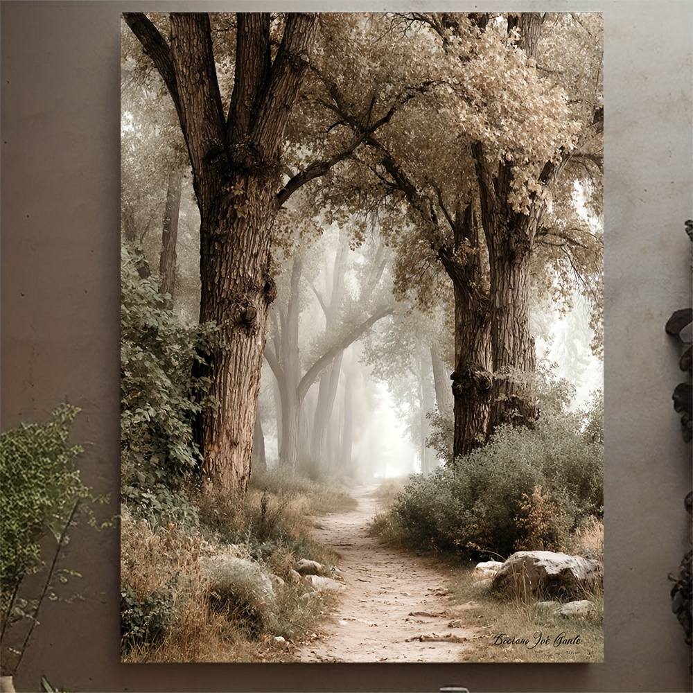 TEMU 2d Flat, 1pc Tree Landscape Framed Canvas Wall Art - Wrapped Wood Frame Suitable For Living Room, Bedroom, Office Decor - Rustic Farmhouse
