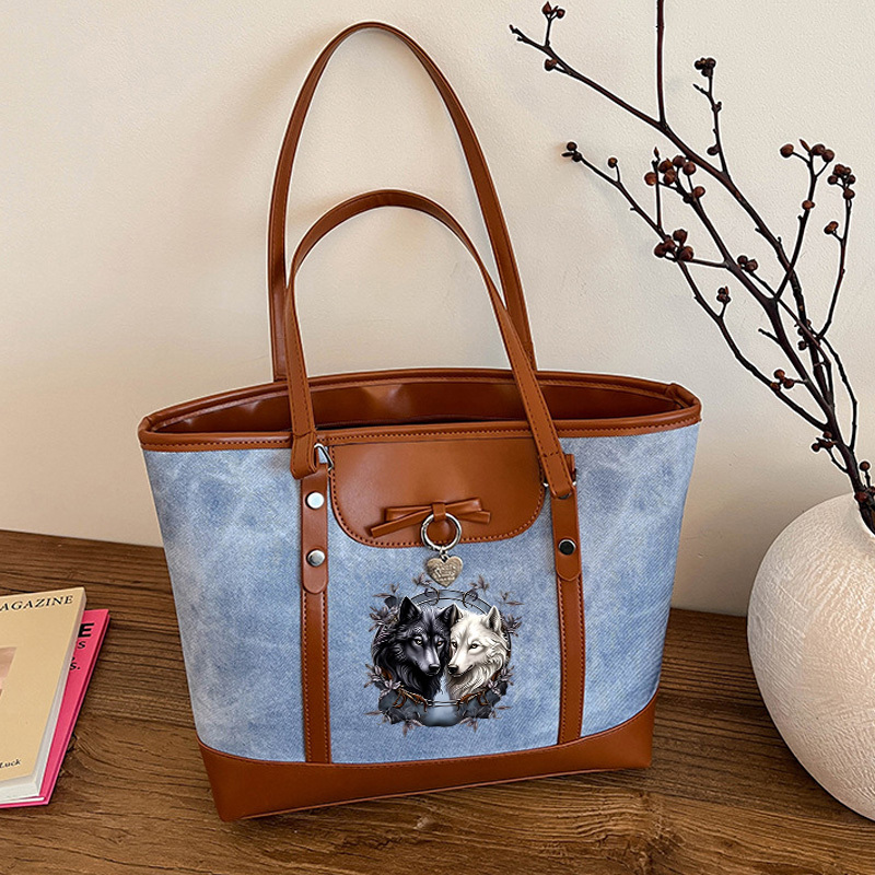TEMU Women's Tote Bag, 1pc, Classic Pattern Printed Large Capacity Handbag, Fashion Casual Shoulder Bag Suitable For Daily Shopping, Work, Commuting,