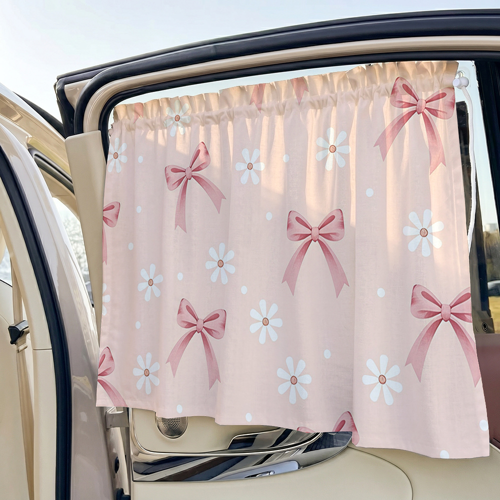 TEMU 1pc Car Sunshade, Modern Bow Daisy Print Adjustable Car Sun Visor, Suction Cup Style Interior Window Curtain Side Panel, Summer Sun Protection