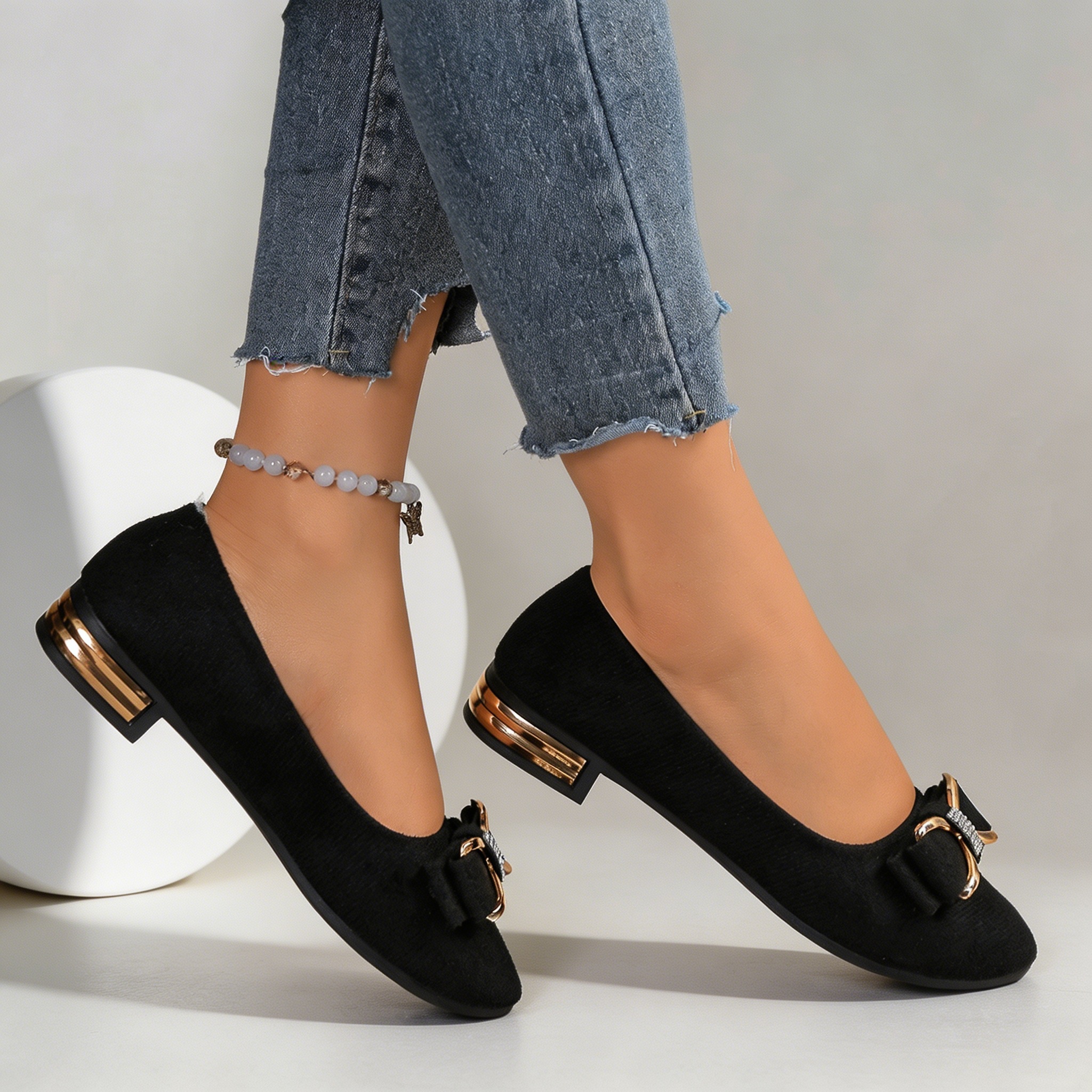TEMU Women's Pointed Toe Shallow Mouth Low Heel Flats Easy Metallic Decor Shoes Women's Shoes, Women Shoes