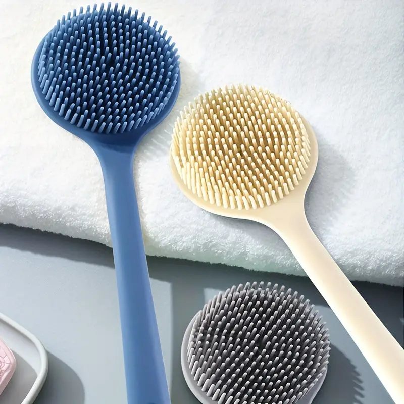 long handle silicone bath brush set soft bristle exfoliating massage back brush and face brush suitable for all light beige colors durable and easy to clean household bathing tools convenient design hygienic material a must have for free ho Product details 7