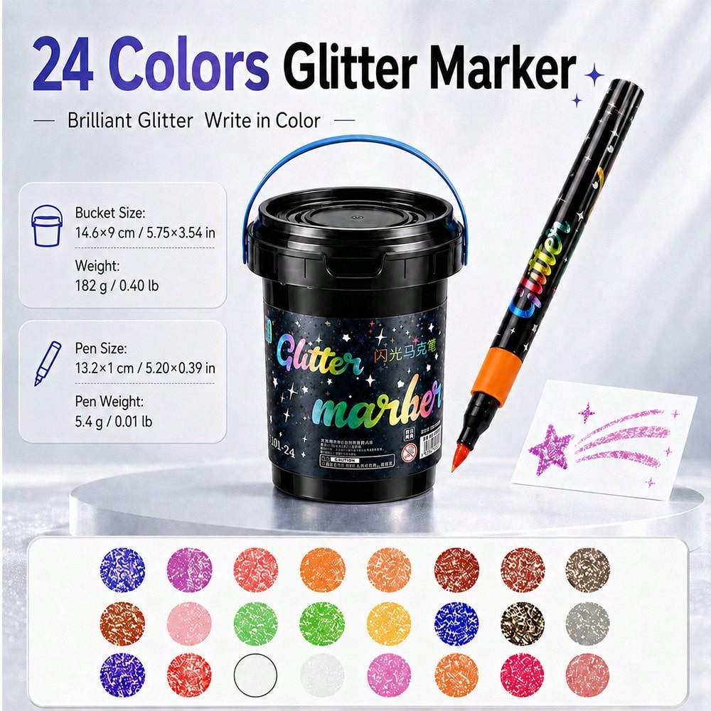 TEMU 24-120 Colors Glitter Soft Brush Pen Set, 1-6mm Flexible Nibs, Pearlescent Shimmer Painting Pens, Bucket Gift Markers For Students Coloring,
