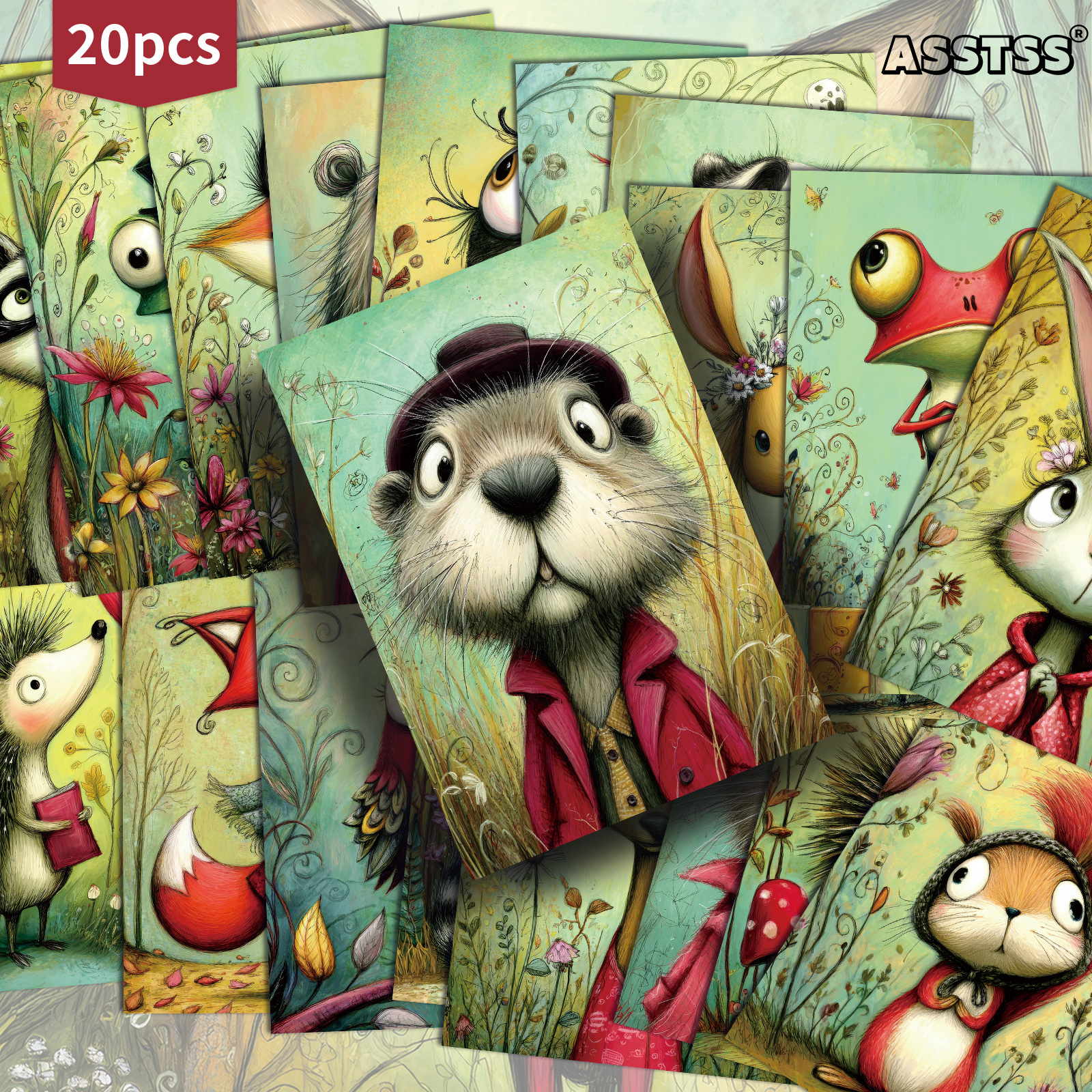 E-shop 20er-Packung ASSTSS Retro Waldtiere Geschenkkarte - 4X6 Zoll Retro Junk Journal Papier, Klassische Illustrationen Sammelbare Dekorative