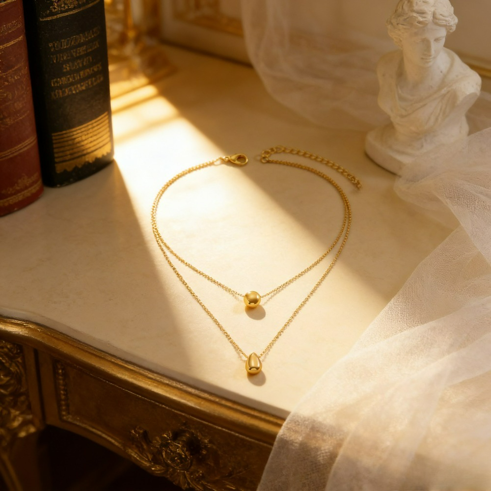 Women's Double Layer Stackable Water Drop Necklace