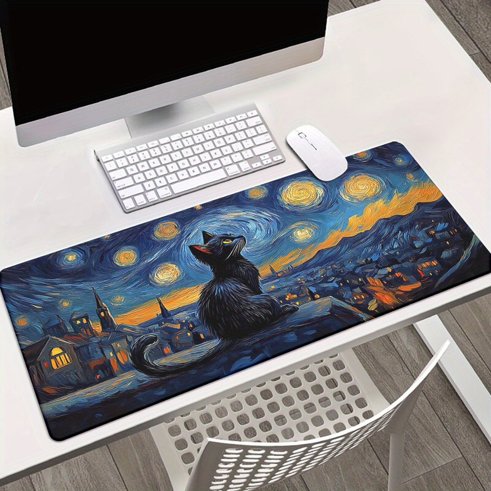 TEMU 1pc Black Cat Girl Hd Printed Pad For Desk, Multi Functional Xxl Mousepad, Keyboard Gaming Mouse Mats, Office Computer Desk Mat.gifts For