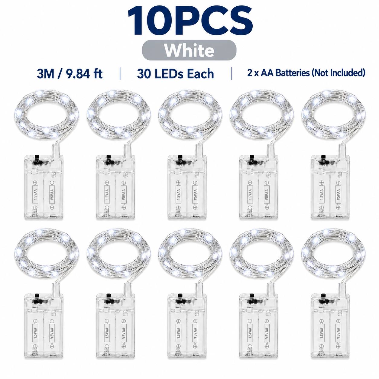 TEMU 10 piezas de guirnaldas de luces LED de de 3 m, 30 LED con cable de plata flexible a pilas, luces decorativas con opciones de //colorido/ para