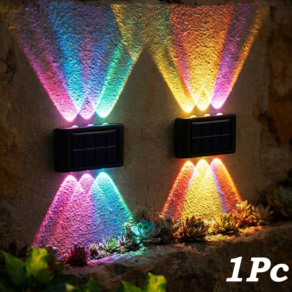 TEMU Colorful Solar Outdoor Fence Wall Light, 6-bead And Down Solar Wall Light, With Light Sensor, Automatically Lights Up When It Dark, Ip65, Very