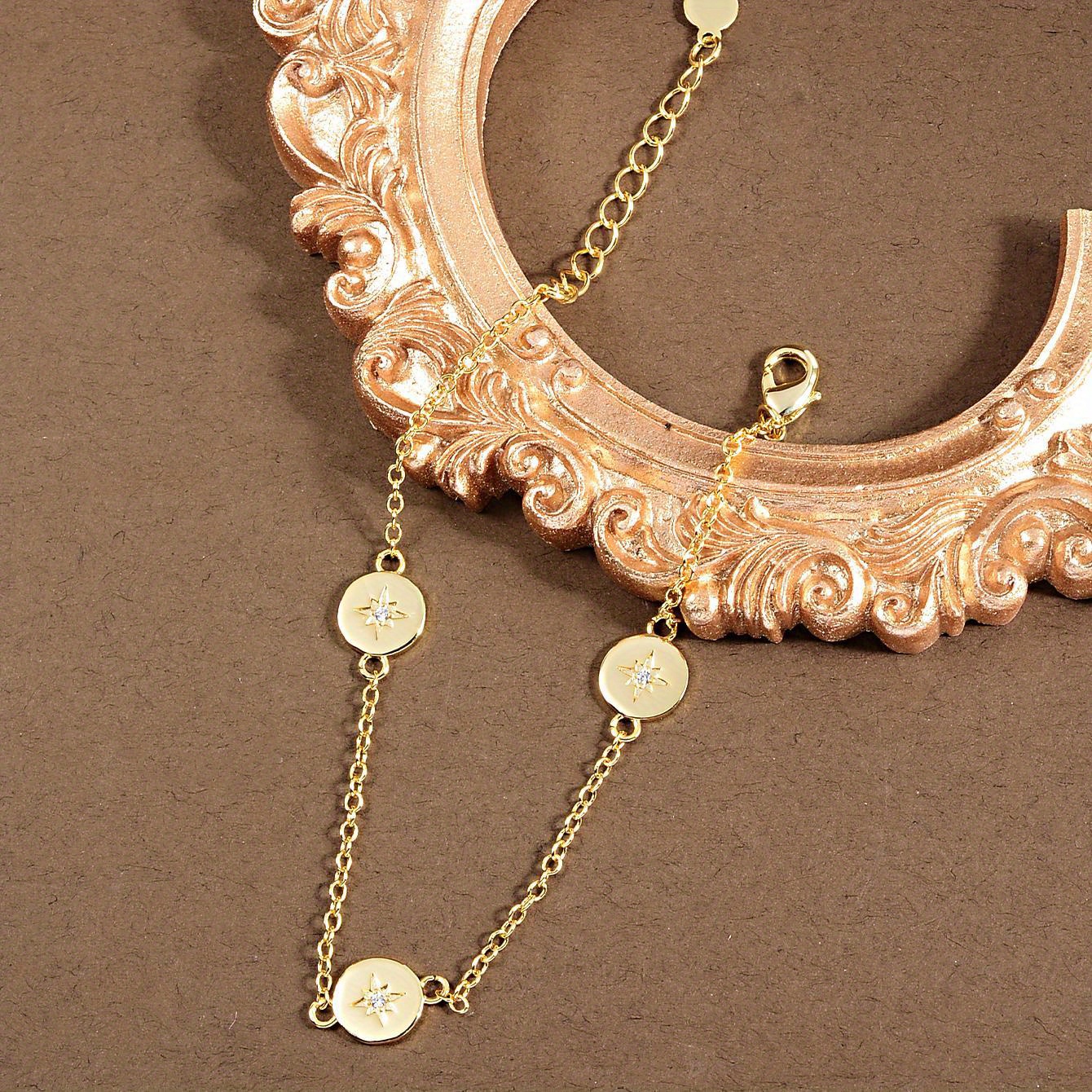 Women's Golden Three Round Link Chain Bracelet