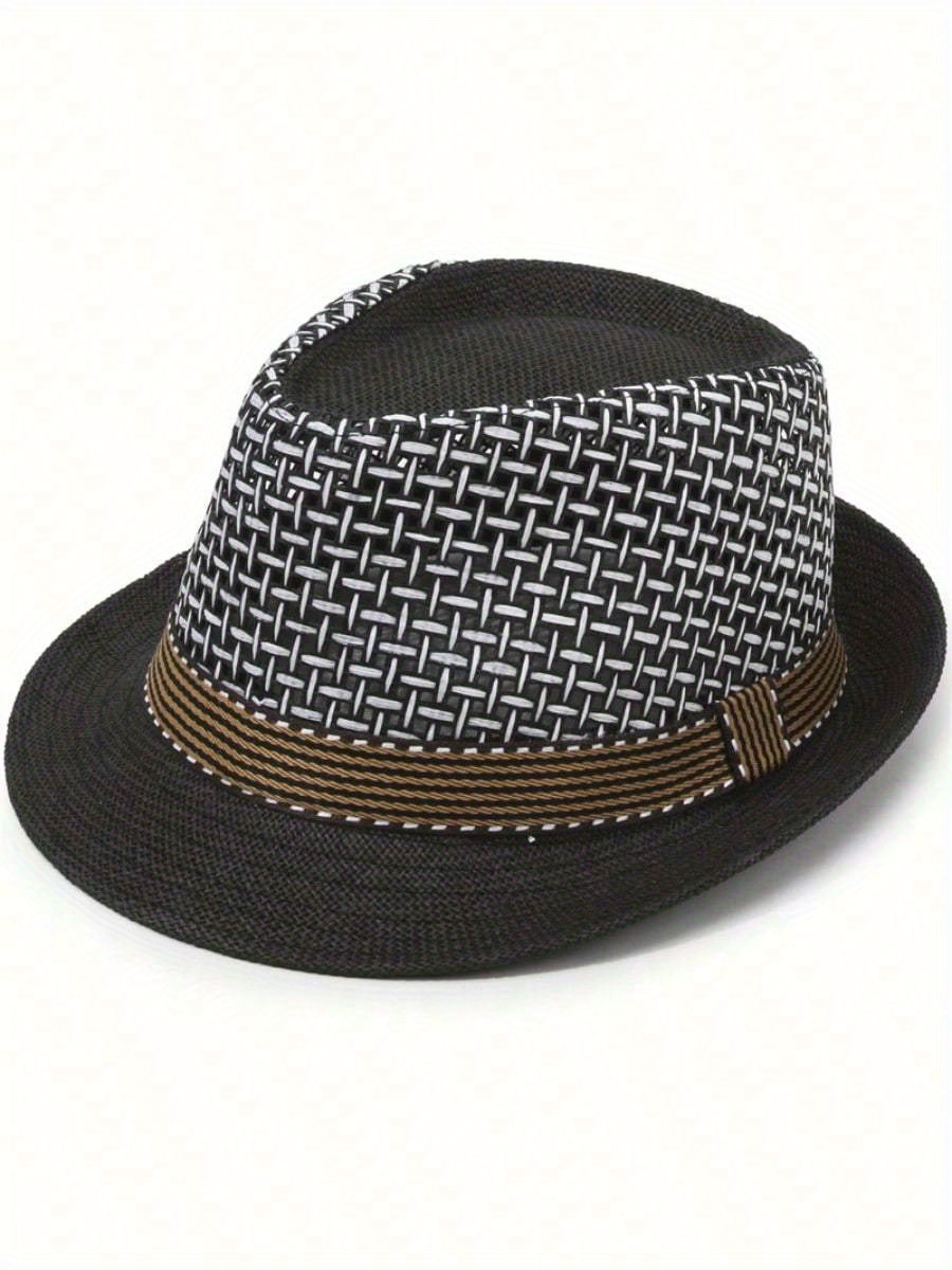 breathable sun cap trilby sun hat outdoor straw fedora hat men retro jazz hat details 3