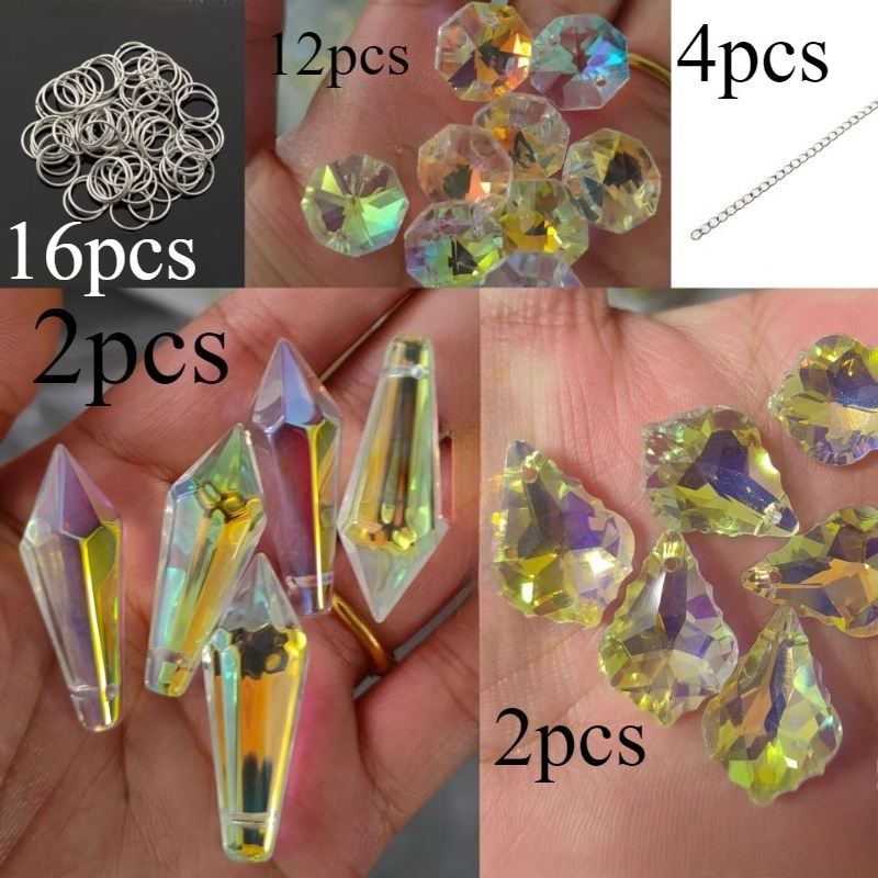 TEMU Kit de bricolage 36 pièces AB Aurora pour capturer , perles de cristal octogonales, pendentif prisme , pendentif en cristal de goutte et de