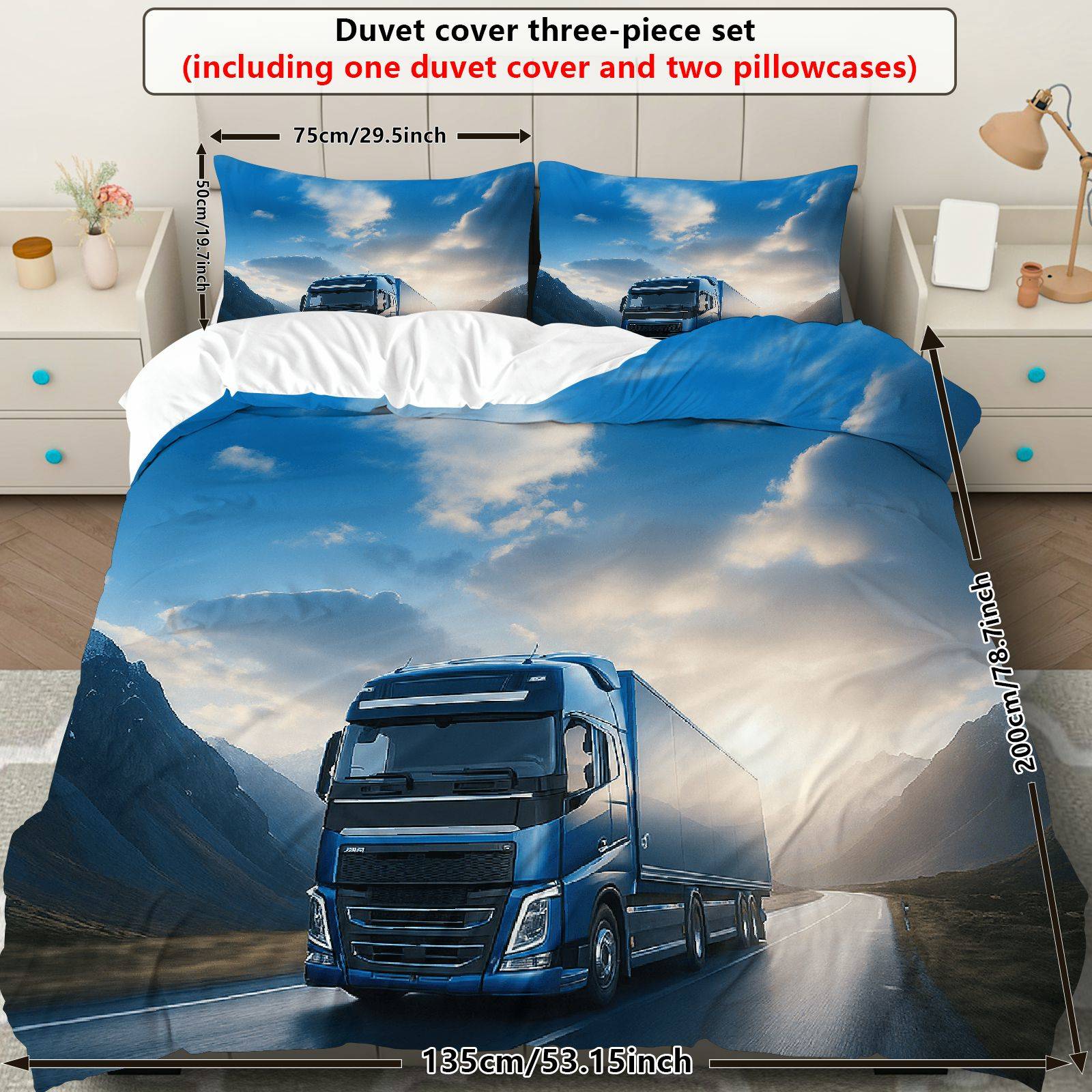 TEMU 3pcs Bedding Including 1 Duvet And 2 Pillowcases (filler Not Included), Featuring A Truck And Travel Theme, Perfect For Christmas Decor In
