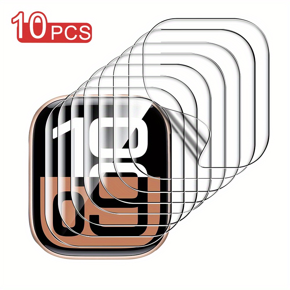 Image of 10pcs Ultra-thin Hydrogel Screen Protectors For Watch Series 10/ 9/ 8/ 7/ 6/ 5/ 4/ Se - 40mm, 41mm, 44mm, 45mm, 42mm, 46mm Screen Protector Hydrogel Film Protects Against Scratches, Smudges, And