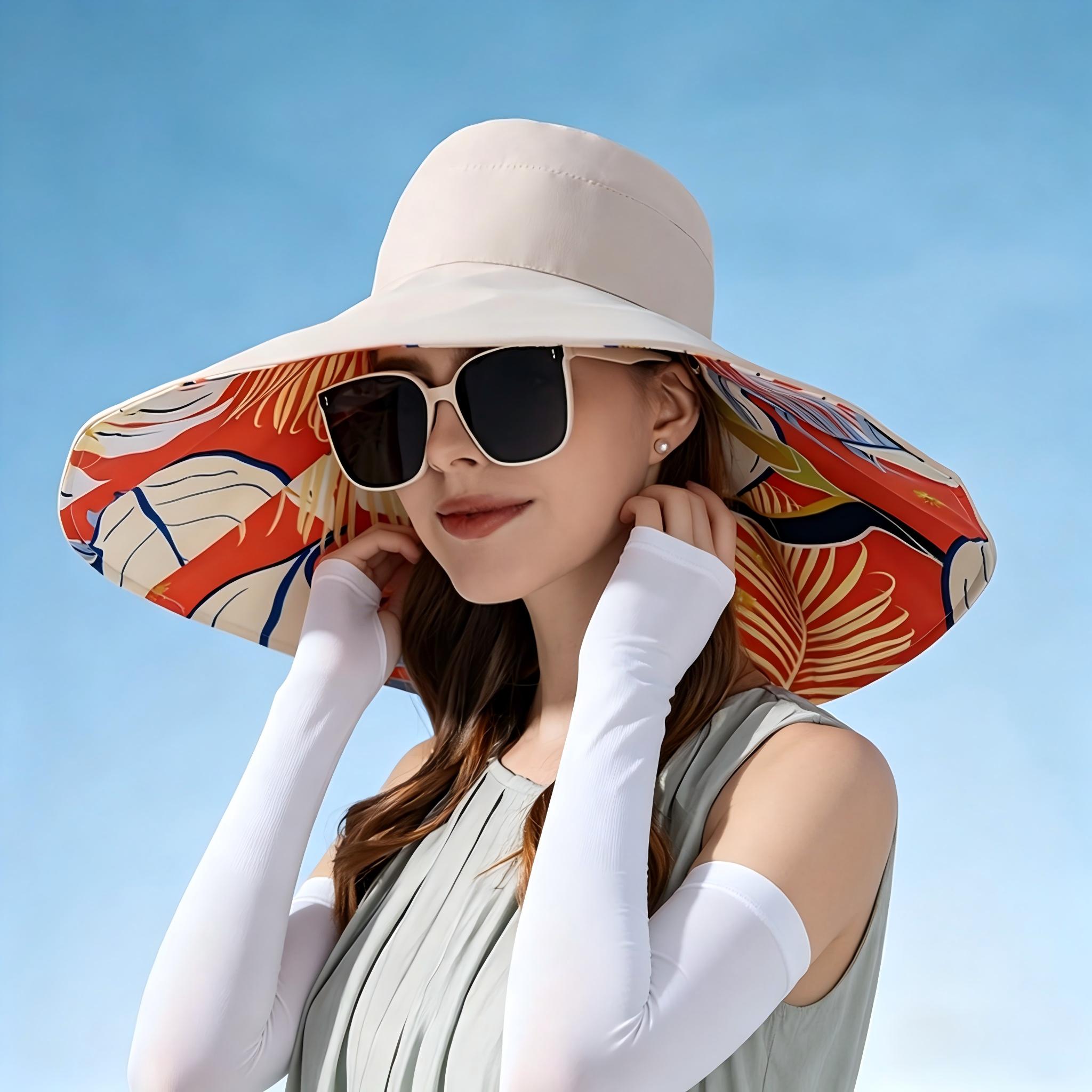 TEMU 2er-Set, Große Krempe Blätter Doppelseitiger Fischerhut + Eishandschuhe, Shopping Sonnenhut, Cooler Hut Doppelseitiger Fischerhut, Damen Sommer