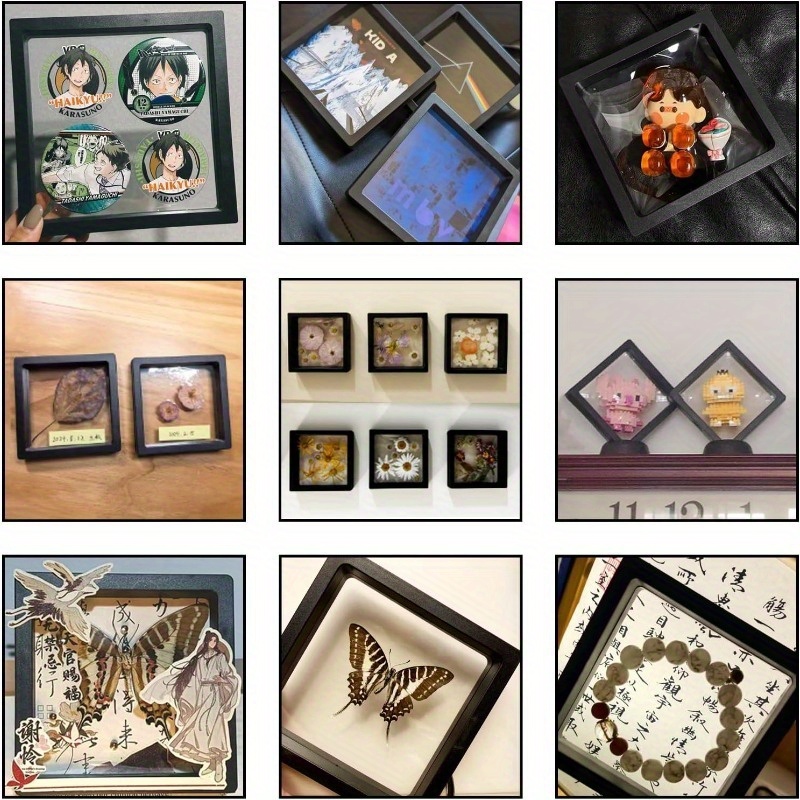 50pcs classic 3d floating display boxes transparent pe film tabletop mounting lockable   closure fabric interior rectangle shape moisture proof storage for jewelry earrings bracelets rings   specimens Product details 5