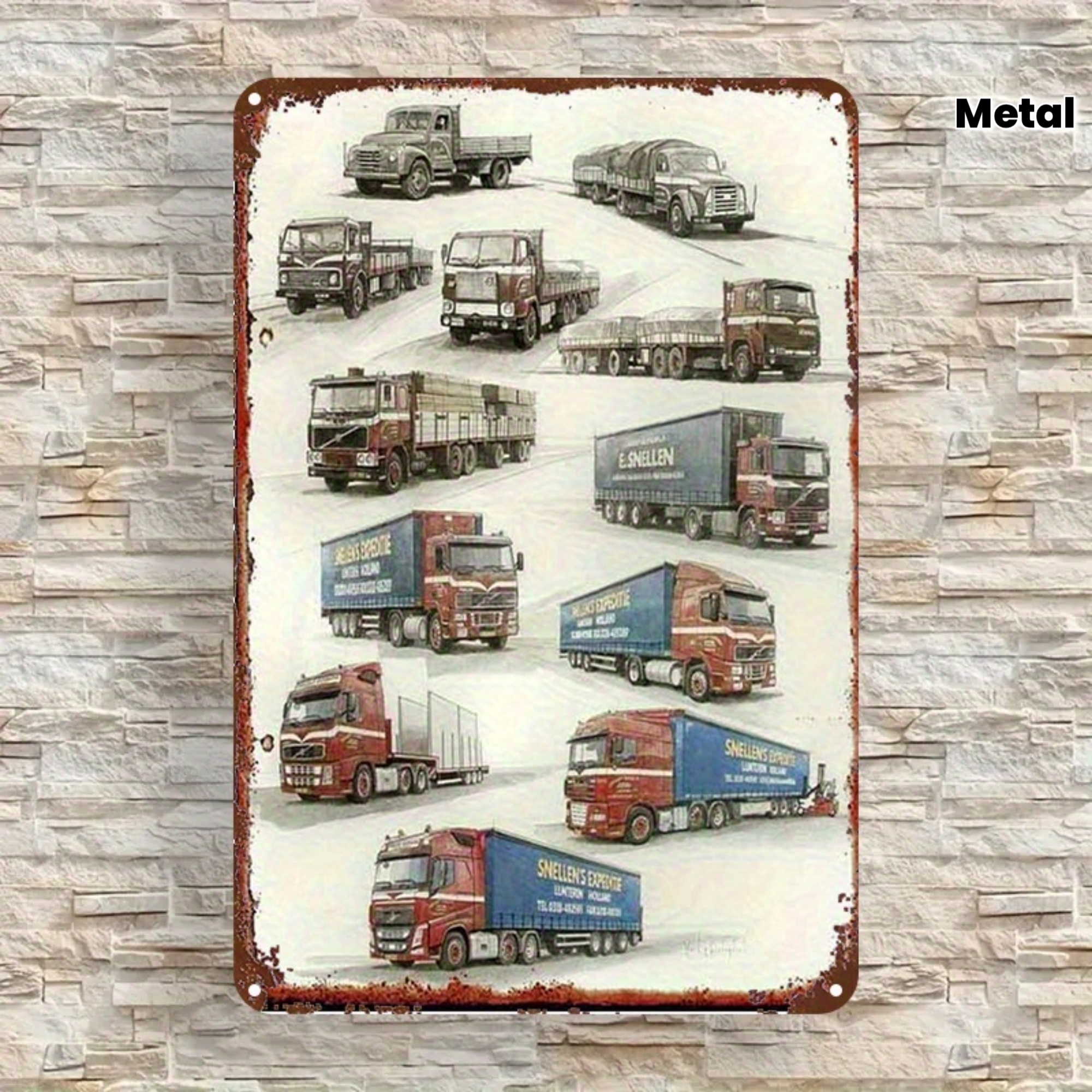 TEMU 2d Flat, 1pc, Metal Sign 20.32x30.48cm Truck Transport Vintage Poster Wall Hanging Decorative Plaque , Suitable For Metal Outdoor Ornament, Wall