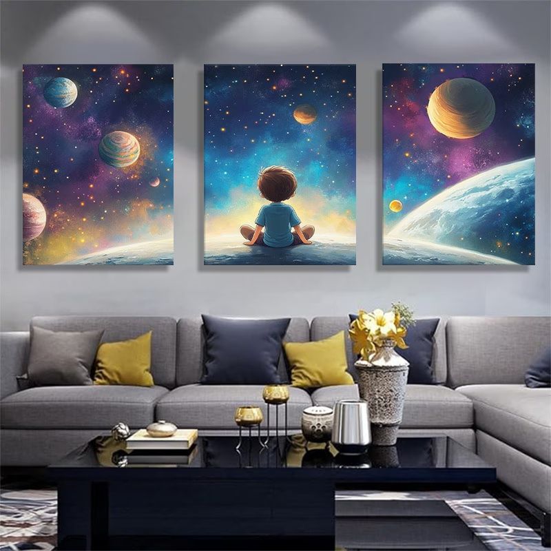 2d flat 3pcs large vertical wood framed canvas modern   starry sky paintings suitable for living room large space themed suitable for use contemporary hanging for office dorm gift
