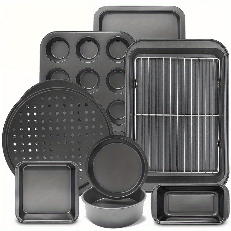 TEMU Chef Lang 9pcs Metal Baking Set - Kitchen Pans With Handles, Includes Muffin, Cake, Bread, Cookie, Pizza, Mesh Pans - Ideal For Christmas, Halloween, Easter, Hanukkah, Thanksgiving