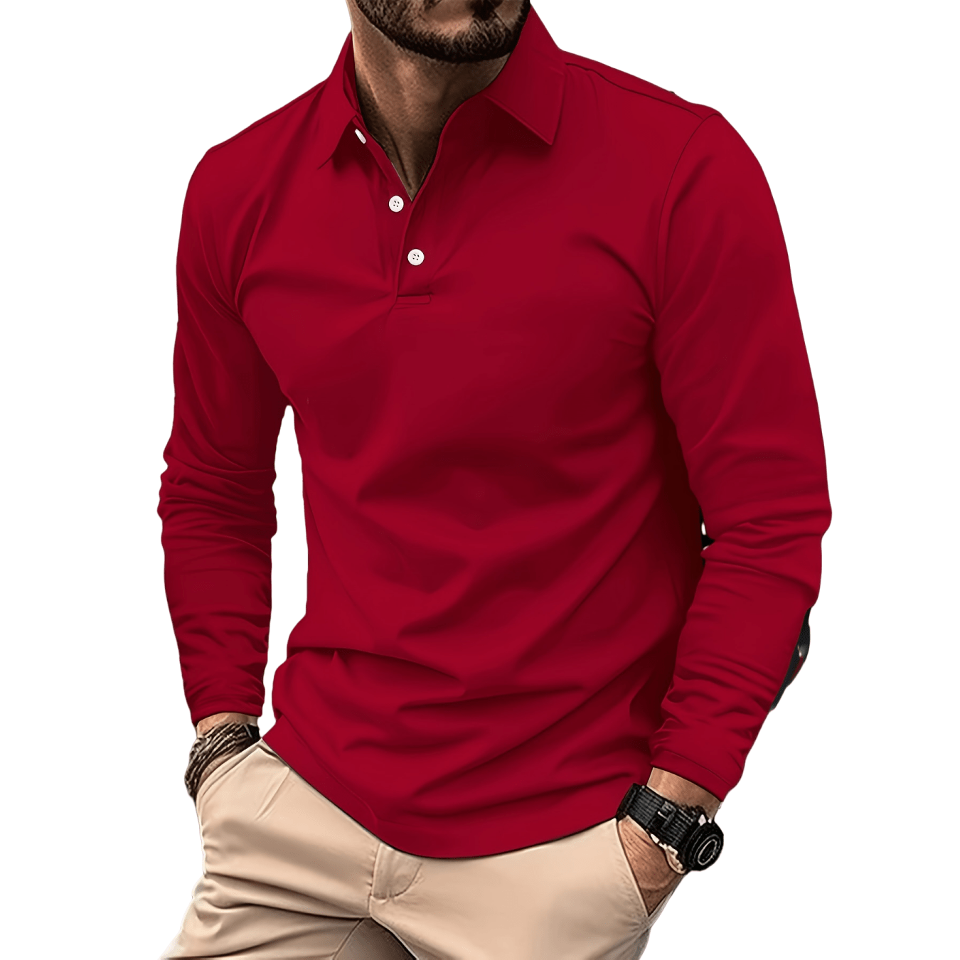 

Men's Casual Solid Color Shirt - Long Sleeve, Button-up Collar, Breathable Polyester, Golf & Sports