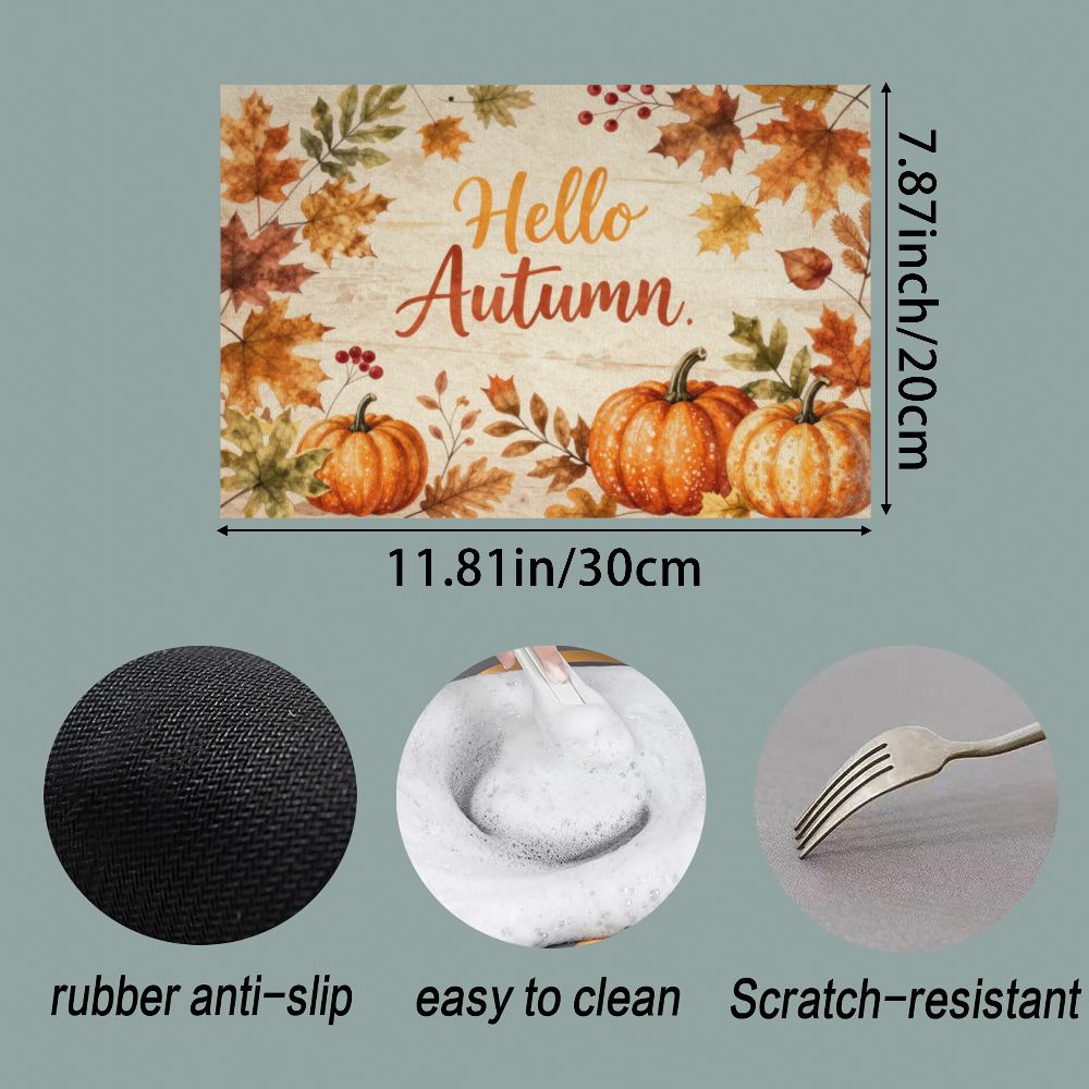 TEMU Tableware Drying Mat Hello Autumn Pumpkin Leaves Fall Design Ideal For Coffee Machines Washing Microwaves Kitchens Non-slip Easy Clean Drainage