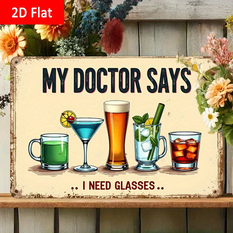 TEMU 2d Flat, 2d Flat, 2d, Wooden 2d Flat, 1pc Retro Style Wooden Sign " ... I Need Glasses" With Colorful S And Drinks Pattern - Wooden Wall Art,
