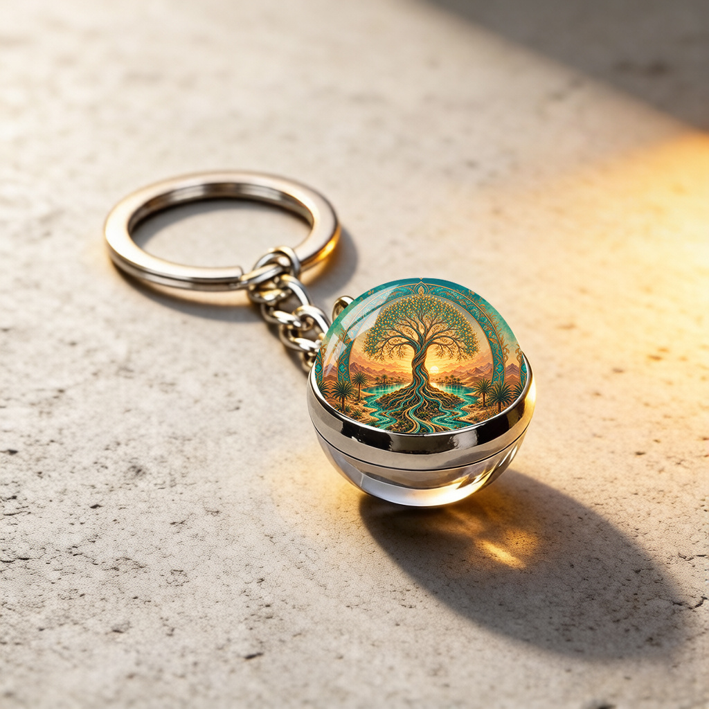 TEMU Life Tree Spherical Metal Pendant Couple Single Universal Key Chain