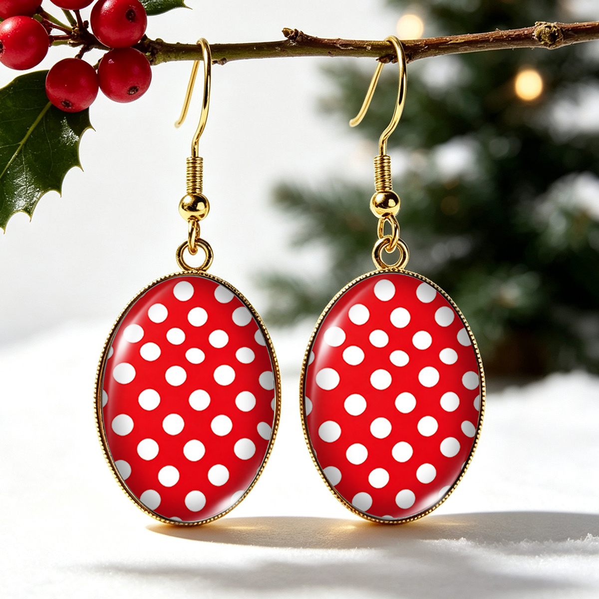 TEMU 1 Paire de Boucles d'Oreilles Ovales Dorées, Fond Rouge à , Clous en Verre Rétro et Ludiques, Bijoux d'Oreilles Unisexes, Pile