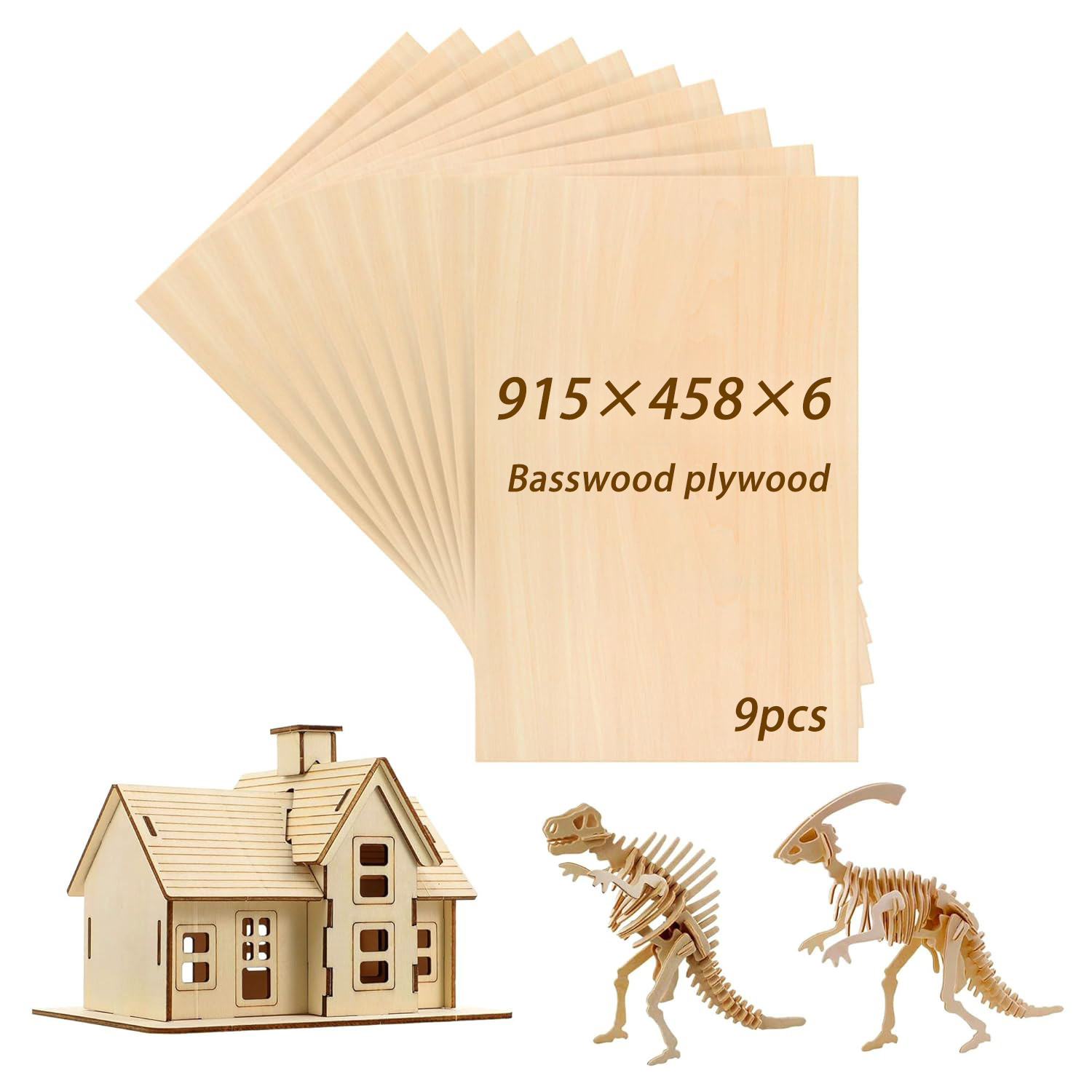 Image of 9pcs Tocome Basswood Plywood | 915×458×6mm High-quality Craft Wood Panels, Natural Wood Grain, , Suitable For Laser Engraving, Cnc Cutting, Wood Carving, Crafts, Model Making - Sturdy And Stable